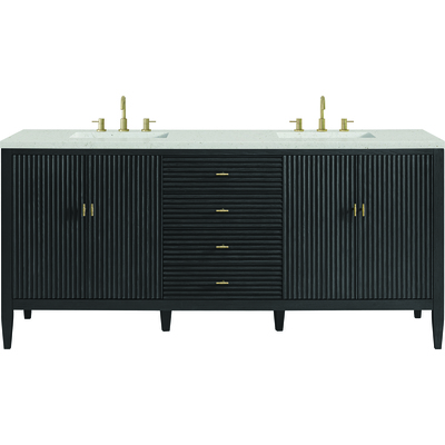 James Martin Myrrin 72 inch Double Vanity, Carbon Oak w/ 3 CM Lime Delight Quartz Top, 840108974557, 485-V72-CBO-3LDL
