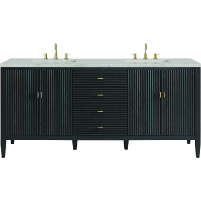 James Martin Myrrin 72 inch Double Vanity, Carbon Oak w/ 3 CM Eternal Jasmine Pearl Silestone Top w/FreePower Wireless Charger, 840467811043, 485-V72-CBO-FEJP