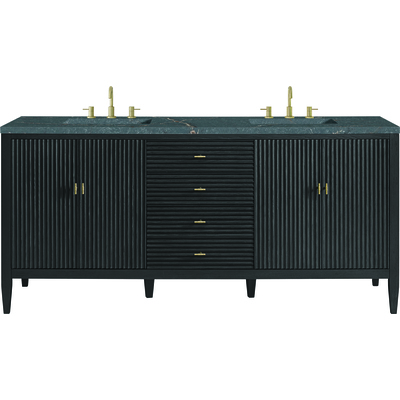James Martin Myrrin 72 inch Double Vanity, Carbon Oak w/ 3 CM Parisien Bleu Silestone Top w/FreePower Wireless Charger, 840467811067, 485-V72-CBO-FPBL