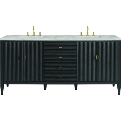 James Martin Myrrin 72 inch Double Vanity, Carbon Oak w/ 3 CM Victorian Silver Silestone Top w/FreePower Wireless Charger, 840467811074, 485-V72-CBO-FVSL