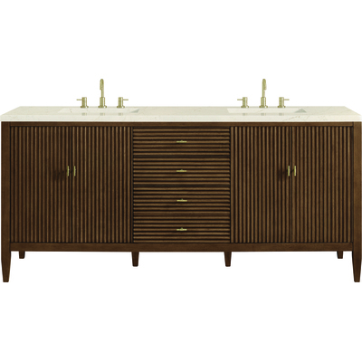 James Martin Myrrin 72 inch Double Vanity, Mid Century Walnut w/ 3 CM Eternal Marfil Quartz Top, 840108974632, 485-V72-WLT-3EMR
