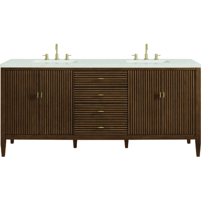 James Martin Myrrin 72 inch Double Vanity, Mid Century Walnut w/ 3 CM Lime Delight Quartz Top, 840108974663, 485-V72-WLT-3LDL