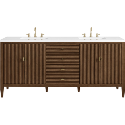 James Martin Myrrin 72 inch Double Vanity, Mid Century Walnut w/ 3 CM White Zeus Quartz Top, 840108974571, 485-V72-WLT-3WZ