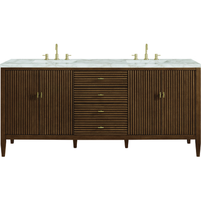 James Martin Myrrin 72 inch Double Vanity, Mid Century Walnut w/ 3 CM Victorian Silver Silestone Top w/FreePower Wireless Charger, 840467811111, 485-V72-WLT-FVSL