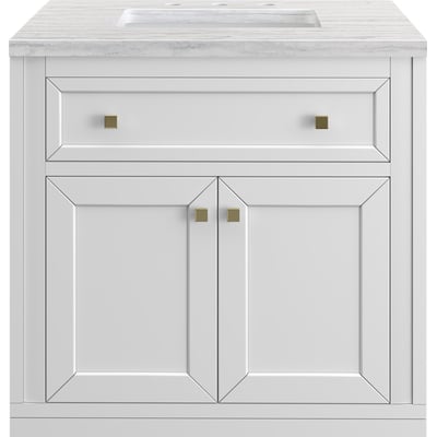 James Martin Chicago 30 inch Single Vanity, Glossy White, w/ 3 CM Arctic Fall Solid Surface Top, 840467801327, 503-V30-GW-3AF