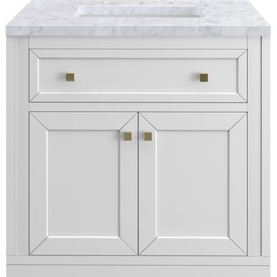 James Martin Chicago 30 inch Single Vanity, Glossy White, w/ 3 CM Carrara Marble Top, 840467801334, 503-V30-GW-3CAR