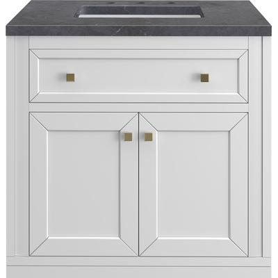 James Martin Chicago 30 inch Single Vanity, Glossy White, w/ 3 CM Charcoal Soapstone Silestone® Top, 840467801341, 503-V30-GW-3CSP