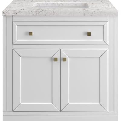 James Martin Chicago 30 inch Single Vanity, Glossy White, w/ 3 CM Eternal Jasmine Pearl Silestone® Top, 840467801358, 503-V30-GW-3EJP