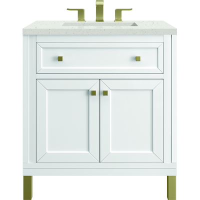 James Martin Chicago 30 inch Single Vanity, Glossy White, w/ 3 CM Lime Delight Silestone® Top, 840467801372, 503-V30-GW-3LDL