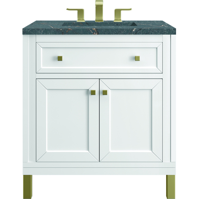 James Martin Chicago 30 inch Single Vanity, Glossy White, w/ 3 CM Parisien Bleu Silestone® Top, 840467814242, 503-V30-GW-3PBL