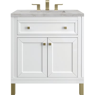 James Martin Chicago 30 inch Single Vanity, Glossy White, w/ 3 CM Victorian Silver Silestone® Top, 840467801389, 503-V30-GW-3VSL