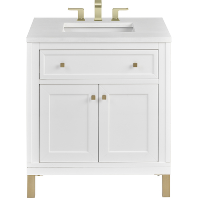 James Martin Chicago 30 inch Single Vanity, Glossy White, w/ 3 CM White Zeus Silestone® Top, 840467801396, 503-V30-GW-3WZ