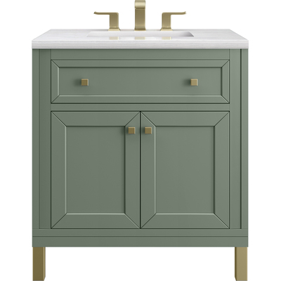 James Martin Chicago 30 inch Single Vanity, Smokey Celadon, w/ 3 CM Arctic Fall Solid Surface Top, 840467801419, 503-V30-SC-3AF