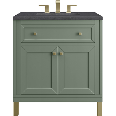 James Martin Chicago 30 inch Single Vanity, Smokey Celadon, w/ 3 CM Charcoal Soapstone Silestone® Top, 840467801433, 503-V30-SC-3CSP