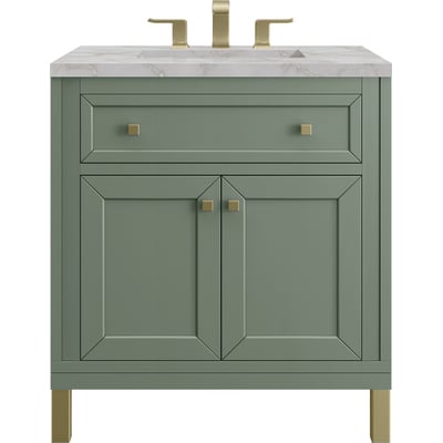James Martin Chicago 30 inch Single Vanity, Smokey Celadon, w/ 3 CM Victorian Silver Silestone® Top, 840467801464, 503-V30-SC-3VSL