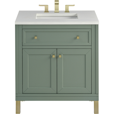 James Martin Chicago 30 inch Single Vanity, Smokey Celadon, w/ 3 CM White Zeus Silestone® Top, 840467801471, 503-V30-SC-3WZ