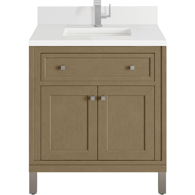 James Martin Chicago 30 inch Single Vanity, Walnut Whisper, w/ Single Hole 3CM White Zeus Silestone® Top & Backsplash, 840467801488, 503-V30-WLW-1WZ