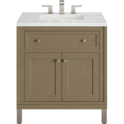 James Martin Chicago 30 inch Single Vanity, Walnut Whisper, w/ 3 CM Arctic Fall Solid Surface Top, 840467801495, 503-V30-WLW-3AF