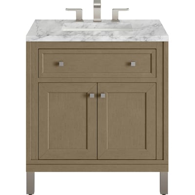 James Martin Chicago 30 inch Single Vanity, Walnut Whisper, w/ 3 CM Carrara Marble Top, 840467801501, 503-V30-WLW-3CAR