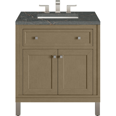 James Martin Chicago 30 inch Single Vanity, Walnut Whisper, w/ 3 CM Parisien Bleu Silestone® Top, 840467814259, 503-V30-WLW-3PBL