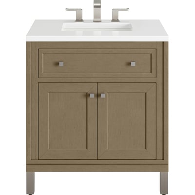 James Martin Chicago 30 inch Single Vanity, Walnut Whisper, w/ 3 CM White Zeus Silestone® Top, 840467801563, 503-V30-WLW-3WZ