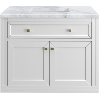 James Martin Chicago 36 inch Single Vanity, Glossy White, w/ 3 CM Carrara Marble Top, 840467801594, 503-V36-GW-3CAR