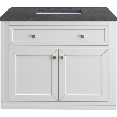 James Martin Chicago 36 inch Single Vanity, Glossy White, w/ 3 CM Charcoal Soapstone Silestone® Top, 840467801600, 503-V36-GW-3CSP