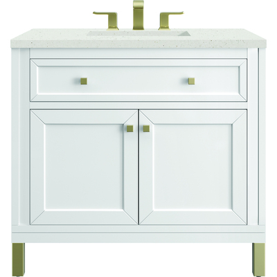 James Martin Chicago 36 inch Single Vanity, Glossy White, w/ 3 CM Lime Delight Silestone® Top, 840467801631, 503-V36-GW-3LDL