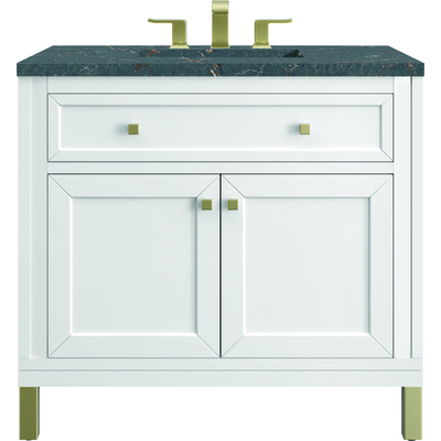 James Martin Chicago 36 inch Single Vanity, Glossy White, w/ 3 CM Parisien Bleu Silestone® Top, 840467814266, 503-V36-GW-3PBL