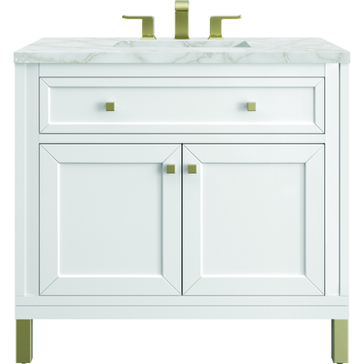 James Martin Chicago 36 inch Single Vanity, Glossy White, w/ 3 CM Victorian Silver Silestone® Top, 840467801648, 503-V36-GW-3VSL