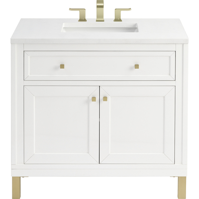 James Martin Chicago 36 inch Single Vanity, Glossy White, w/ 3 CM White Zeus Silestone® Top, 840467801655, 503-V36-GW-3WZ