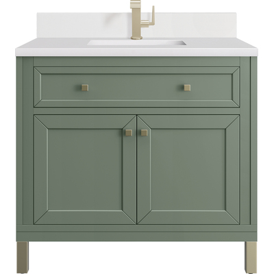 James Martin Chicago 36 inch Single Vanity, Smokey Celadon, w/ Single Hole 3CM White Zeus Silestone® Top & Backsplash, 840467801662, 503-V36-SC-1WZ