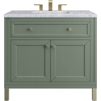 James Martin Chicago 36 inch Single Vanity, Smokey Celadon, w/ 3 CM Carrara Marble Top, 840467801686, 503-V36-SC-3CAR