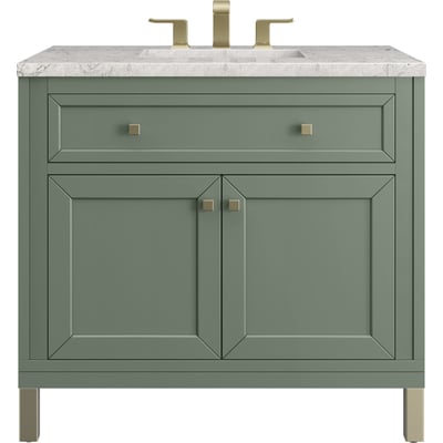 James Martin Chicago 36 inch Single Vanity, Smokey Celadon, w/ 3 CM Eternal Jasmine Pearl Silestone® Top, 840467801709, 503-V36-SC-3EJP