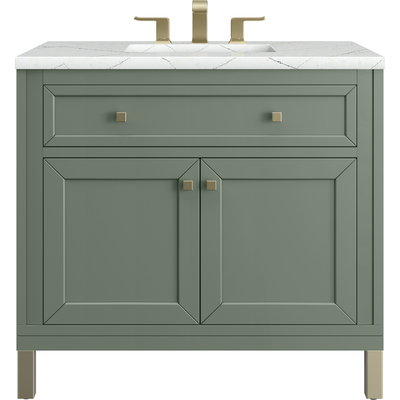 James Martin Chicago 36 inch Single Vanity, Smokey Celadon, w/ 3 CM Ethereal Noctis Silestone® Top, 840467801716, 503-V36-SC-3ENC