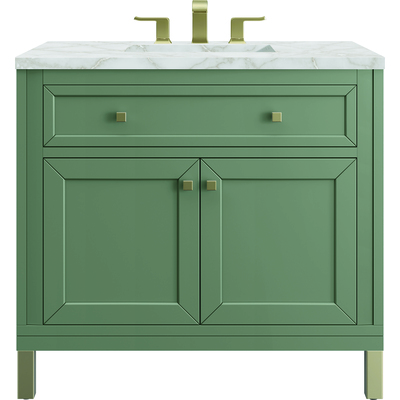 James Martin Chicago 36 inch Single Vanity, Smokey Celadon, w/ 3 CM Victorian Silver Silestone® Top, 840467801723, 503-V36-SC-3VSL