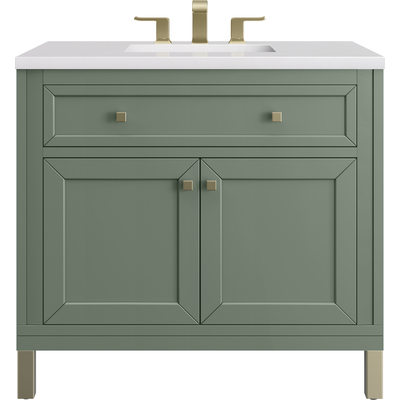 James Martin Chicago 36 inch Single Vanity, Smokey Celadon, w/ 3 CM White Zeus Silestone® Top, 840467801730, 503-V36-SC-3WZ