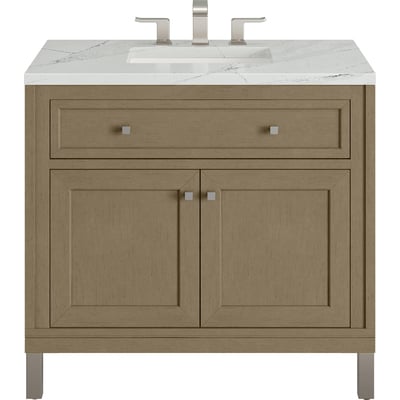 James Martin Chicago 36 inch Single Vanity, Walnut Whisper, w/ 3 CM Ethereal Noctis Silestone® Top, 840467801792, 503-V36-WLW-3ENC