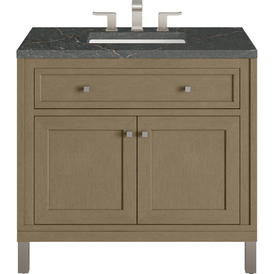 James Martin Chicago 36 inch Single Vanity, Walnut Whisper, w/ 3 CM Parisien Bleu Silestone® Top, 840467814273, 503-V36-WLW-3PBL