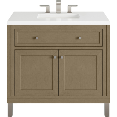 James Martin Chicago 36 inch Single Vanity, Walnut Whisper, w/ 3 CM White Zeus Silestone® Top, 840467801822, 503-V36-WLW-3WZ