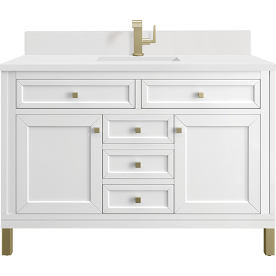 James Martin Chicago 48 inch Single Vanity, Glossy White, w/ Single Hole 3CM White Zeus Silestone® Top & Backsplash, 840467801839, 503-V48-GW-1WZ