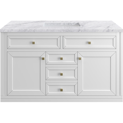 James Martin Chicago 48 inch Single Vanity, Glossy White, w/ 3 CM Carrara Marble Top, 840467801853, 503-V48-GW-3CAR