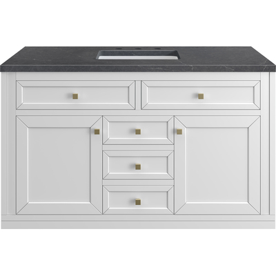 James Martin Chicago 48 inch Single Vanity, Glossy White, w/ 3 CM Charcoal Soapstone Silestone® Top, 840467801860, 503-V48-GW-3CSP