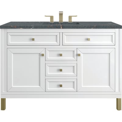 James Martin Chicago 48 inch Single Vanity, Glossy White, w/ 3 CM Parisien Bleu Silestone® Top, 840467814280, 503-V48-GW-3PBL