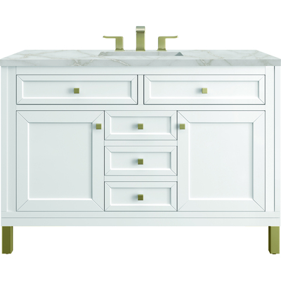 James Martin Chicago 48 inch Single Vanity, Glossy White, w/ 3 CM Victorian Silver Silestone® Top, 840467801907, 503-V48-GW-3VSL