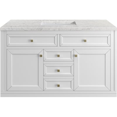 James Martin Chicago 48 inch Single Vanity, Glossy White, w/ 3 CM Eternal Jasmine Pearl Silestone® Top w/FreePower Wireless Charger, 840467811128, 503-V48-GW-FEJP