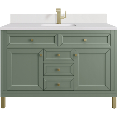 James Martin Chicago 48 inch Single Vanity, Smokey Celadon, w/ Single Hole 3CM White Zeus Silestone® Top & Backsplash, 840467801921, 503-V48-SC-1WZ