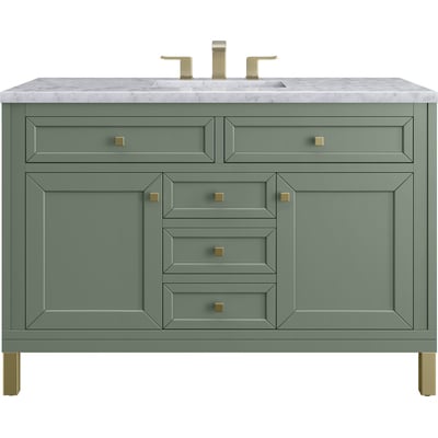 James Martin Chicago 48 inch Single Vanity, Smokey Celadon, w/ 3 CM Carrara Marble Top, 840467801945, 503-V48-SC-3CAR