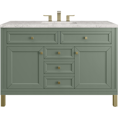 James Martin Chicago 48 inch Single Vanity, Smokey Celadon, w/ 3 CM Eternal Jasmine Pearl Silestone® Top w/FreePower Wireless Charger, 840467811159, 503-V48-SC-FEJP
