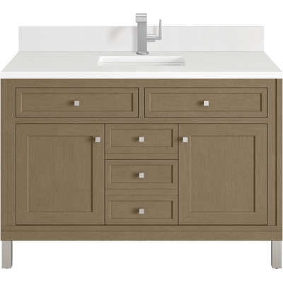 James Martin Chicago 48 inch Single Vanity, Walnut Whisper, w/ Single Hole 3CM White Zeus Silestone® Top & Backsplash, 840467802003, 503-V48-WLW-1WZ